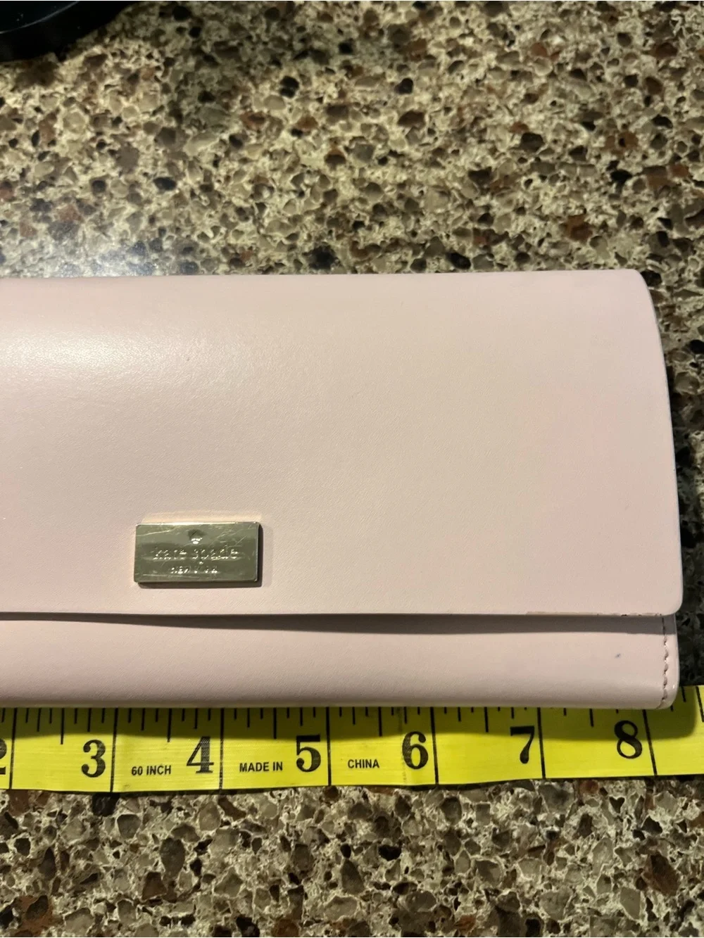 kate spade pale pink leather clutch with gold logo plaque